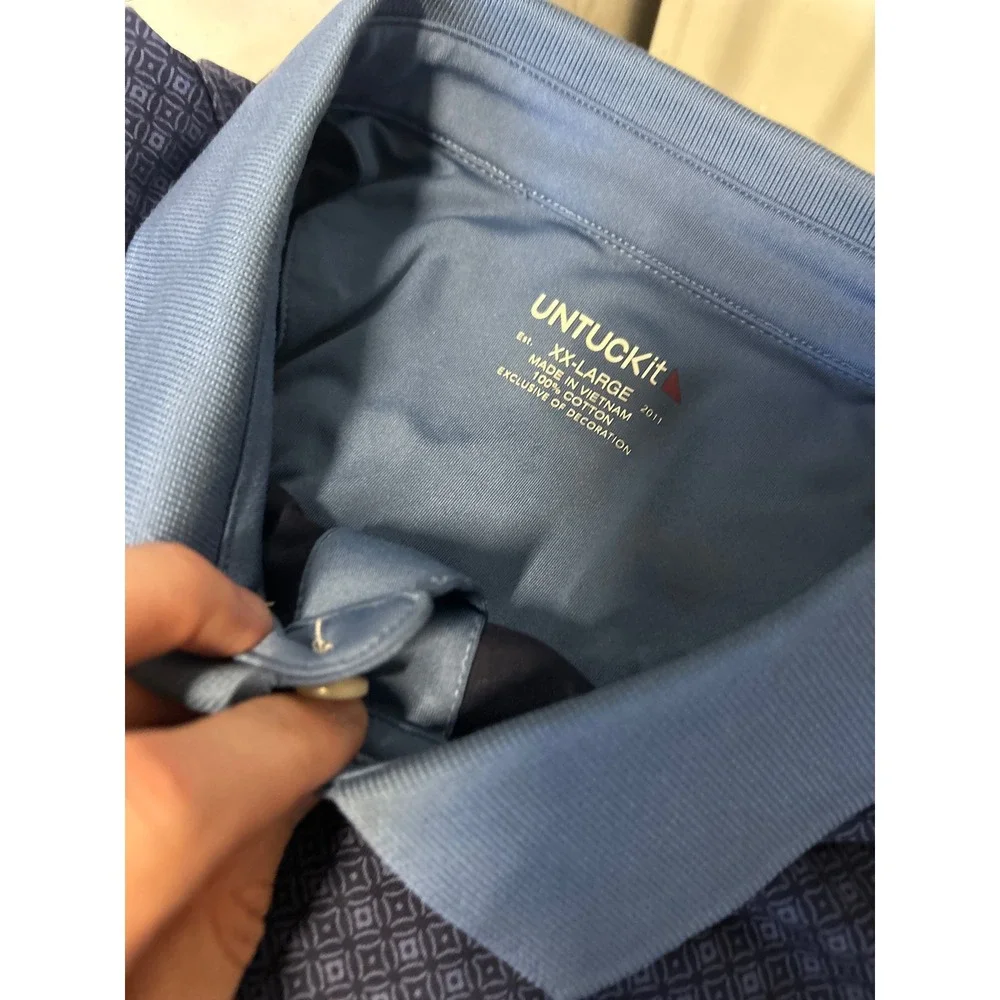 UNTUCKit Polo Shirt Mens XXL Blue 2 Pc Bundle Leaf Geometric Short Sleeve Cotton